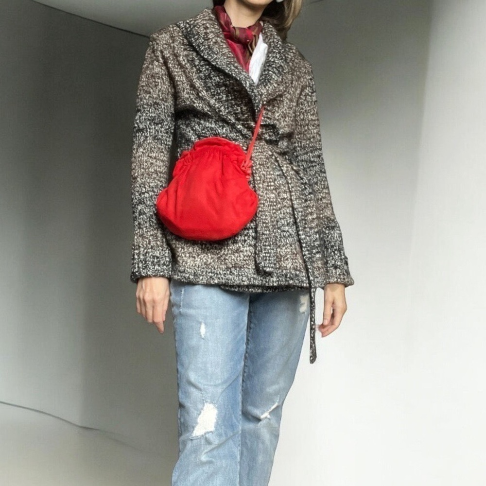 Vtg Gail Marcus NY Slouchy Bag Purse Red Suede Pouch Bag Clutch Crossbody - Picture 2 of 15